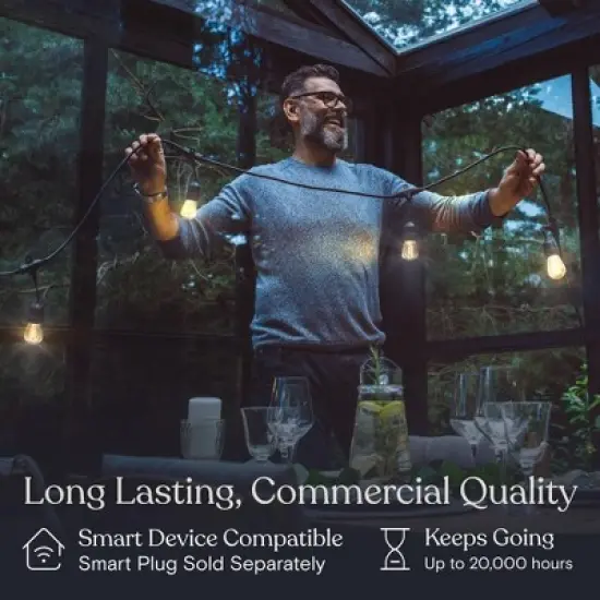 Brightech 15-Bulb LED Ambience Pro 2W 48ft 3000K S14 Indoor Outdoor Plug-in Hanging String Lights Spiral Filament Bulb Black Wire image {3}