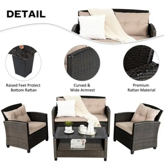 Costway 8pcs Patio Rattan Conversation Set Cushioned Outdoor Furniture Set image {8}