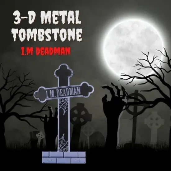SCS Direct 3-D Metal Halloween Ghost Cemetery XL 17" Tombstone w Stakes -I.M DEADMAN-Durable, Rustproof, UV Raised Printing-Upgrade Your Lawn Decor image {1}
