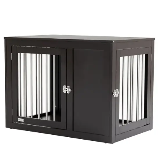 PawHut Wooden Dog Crate Furniture Wire Pet Cage Kennel, End Table with Double Doors, and Locks, for Medium and Large Dog House Indoor Use image {7}