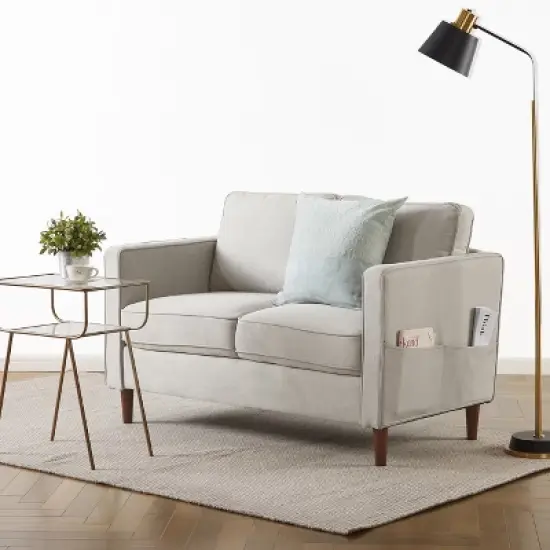 Hana Modern Linen Fabric Loveseat with Armrest Pockets Sand Gray - Mellow image {5}