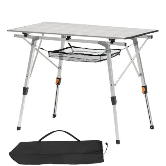 VEVOR Folding Camping Table, Portable Roll Up Side Tables, Lightweight Aluminum Beach Table with Adjustable Height, Top Mesh Layer, Silver image {8}