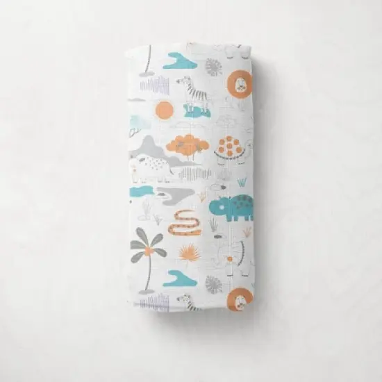 Jungle Safari Boys Aqua/Orange 2 pack Muslin Swaddling Blanket image {2}