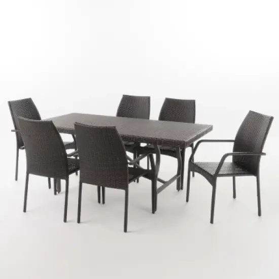 Alexandria 7pc Wicker Dining Set - Multibrown - Christopher Knight Home image {1}