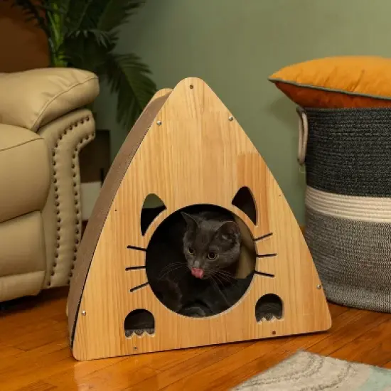 Armarkat Real Wood Medium Triangular Natural Solid Wood Cat Condo S2106 image {4}