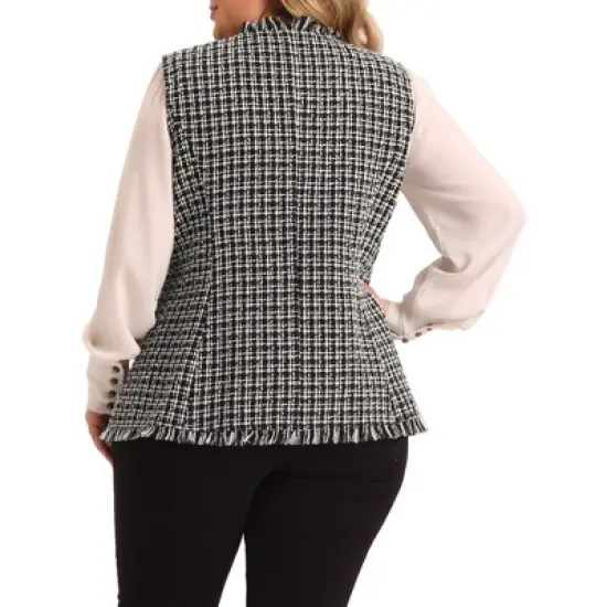 Agnes Orinda Women's Plus Size Plaid Open Front Lapel Button Sleeveless Vests image {3}