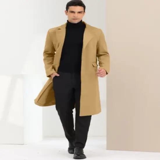 Lars Amadeus Men's Winter Single Breasted Notched Lapel Long Overcoat image {1}
