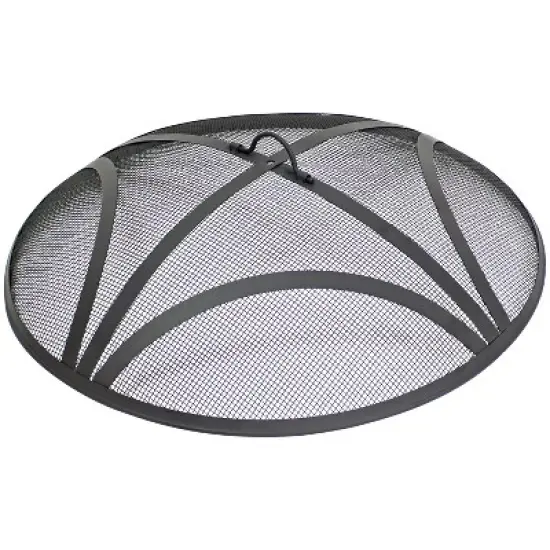 Sunnydaze Outdoor Heavy-Duty Reinforced Steel Round Fire Pit Spark Screen with Ring Handle - Black image {6}