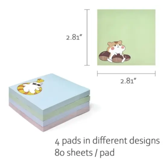 Wrapables Cute and Funny Animal Sticky Notes, Adhesive Memo Notepads for Home, Office, Work, Funny Chipmunks 4pc image {1}
