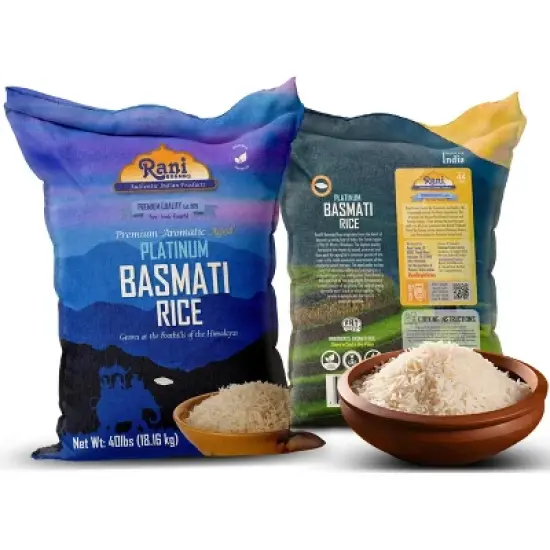 Platinum White Basmati Rice Extra Long - 640oz (40lbs) Cloth Bag - Rani Brand Authentic Indian Products image {4}