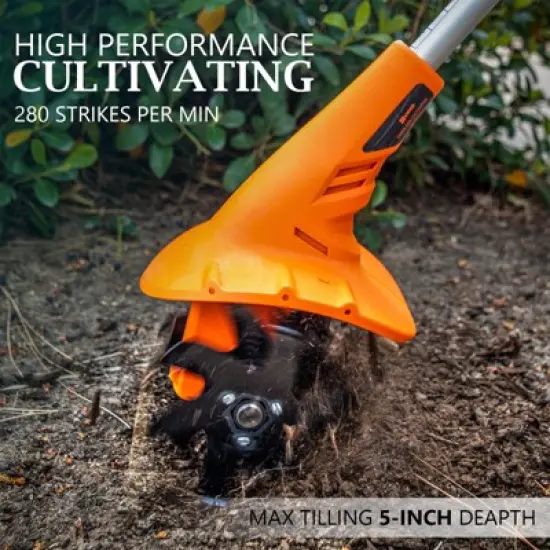 Ukoke Cordless Tiller Cultivator, 20V 2.5Ah Battery, 280 RPM, 24 Steel Blades, 5" Deep x 7.8" Wide Tilling Path, Orange, ST1902 image {2}