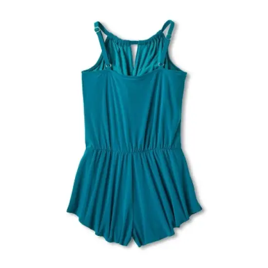 Women's UPF 50 High Neck Swim Romper with Pockets One Piece Swimsuit - Aqua Green&reg; image {4}