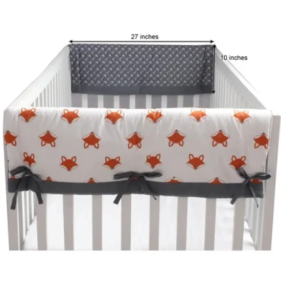 Bacati - Playful Fox Crib Rail Guard Covers set of 2 Orange/Gray image {2}
