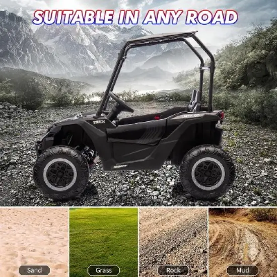 24V Kids UTV Off-Road, 4x4 Electric Truck w/Sunshade, Remote, LED Lights, Shock Absorber, Horn & Music Player image {5}