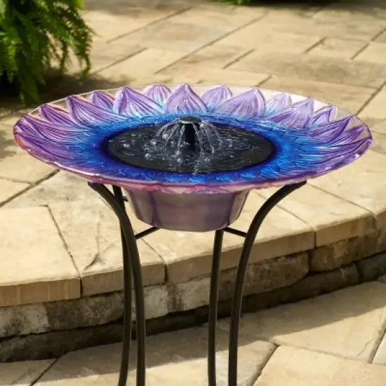 Smart Solar 25.2" Bell Flower Solar Bird Bath image {3}