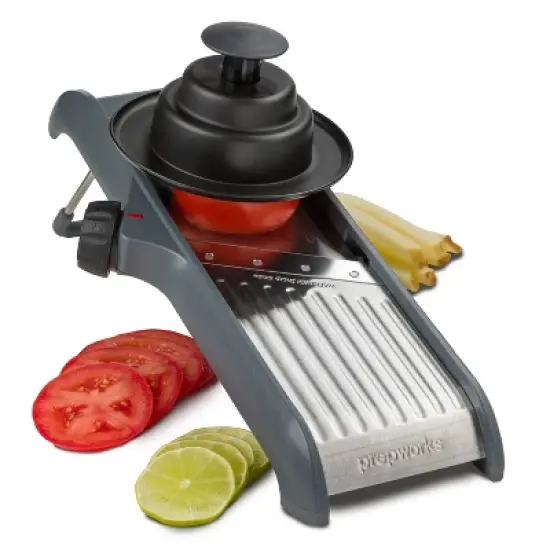 Prepworks Dial and Slice Chef's Mandoline: ABS & Stainless Steel Vegetable Slicer, Dishwasher-Safe, Black/Gray image {6}