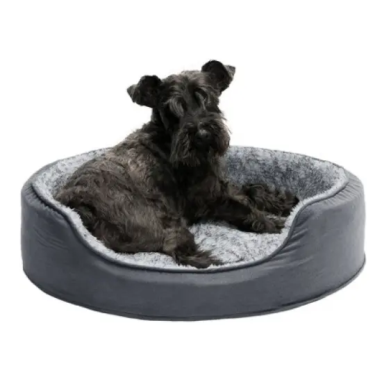 FurHaven Two-Tone Faux Fur & Suede Oval Pet Bed for Dogs & Cats image {4}