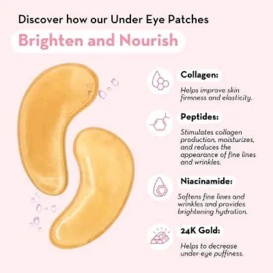 Elizabeth Mott 24K Gold Under Eye Patches with Collagen & Niacinamide - Hydrating & Brightening Eye Mask - 20 Pairs image {1}