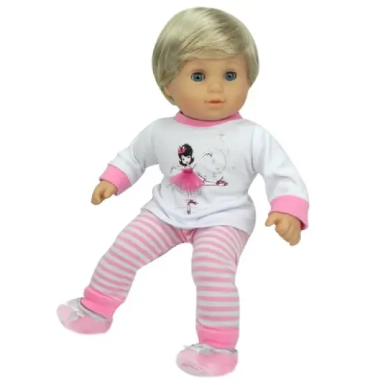 Sophia&rsquo;s Ballerina Design Pajama & Slipper Set for 15&rdquo; Baby Dolls, Light Pink/White image {1}
