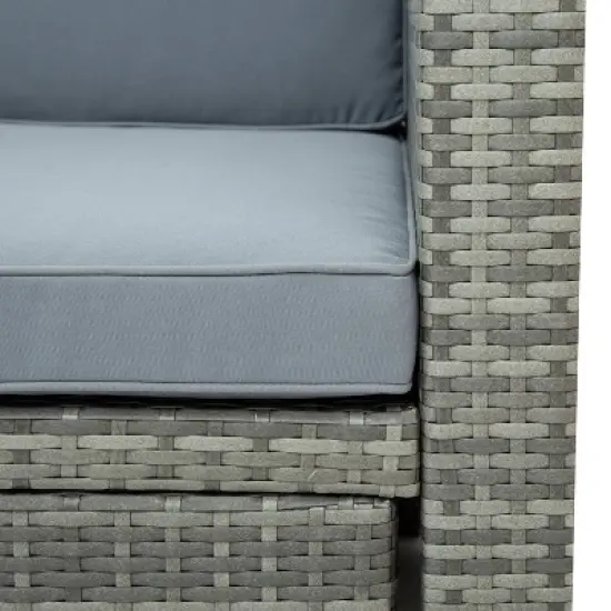 4pc Outdoor Wicker Conversation Sectional Set with Cushions - Gray - GODEER image {8}