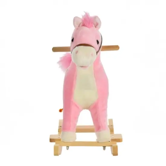 Qaba Rocking Horse Plush Animal on Wooden Rockers with Sounds, Wooden Base, Baby Rocking Chair for 36-72 Months image {3}