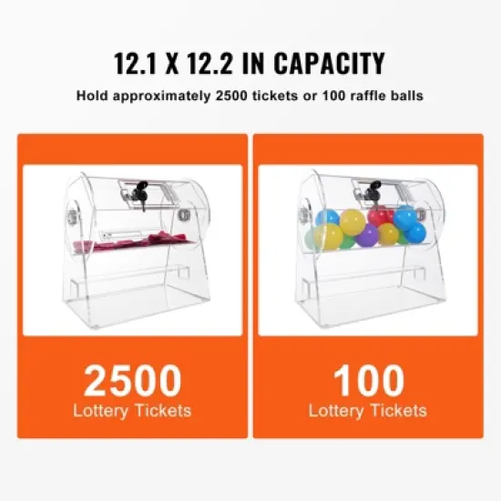 VEVOR Acrylic Raffle Drum, Professional Raffle Ticket Spinning Cage with 2 Keys, Transparent Lottery Spinning Drawing, Holds 2500 Tickets image {3}