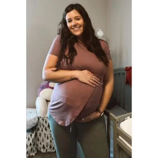 PinkBlush Mauve Layered Wrap Front Maternity Nursing Top image {5}