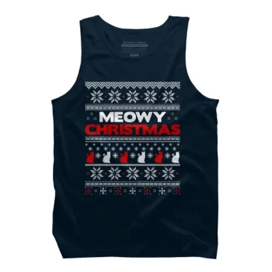 Men's Design By Humans Meowy Christmas Funny Xmas Gift Shirt By thebluebabi Tank Top image {5}