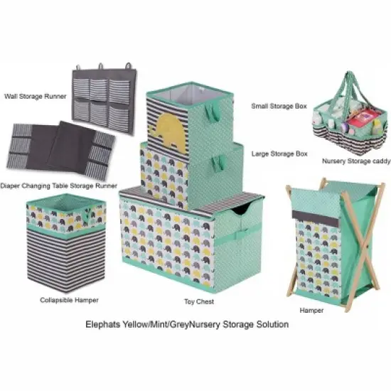 Bacati - Elephants Mint/Yellow/Gray Collapsible Laundry Hamper image {4}