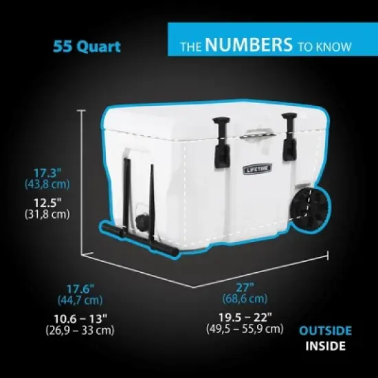 Lifetime 55 Quart High Performance Wheeled Cooler, Arctic White (91072) image {1}