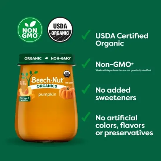 Beech-Nut Non-GMO Organics Pumpkin Baby Food Jar - 4oz image {2}