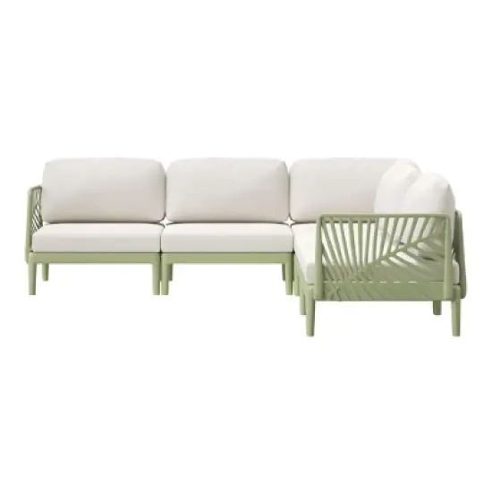 WestinTrends Playa Modern 5-Piece Polypropylene Resin Modular L Shaped Corner Patio Furniture Sectional, Green image {15}