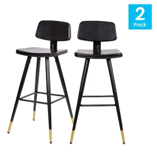 Set of 2 Faux Leather Contemporary Upholstered Barstools with Black Metal Frame - Merrick Lane image {4}