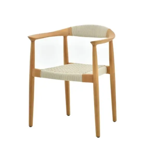 Circular Planked Wood Outdoor Dining Set 4 Ergonomic Woven Armchairs with Radial Pedestal Base image {12}