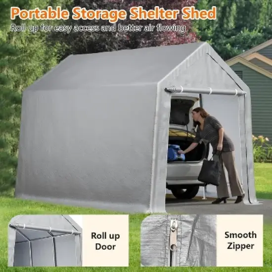 GustoWave 10x15 FT Outdoor Storage Shed Carport Canopy, Portable Garage for Motorcycle, Garden Tools image {4}