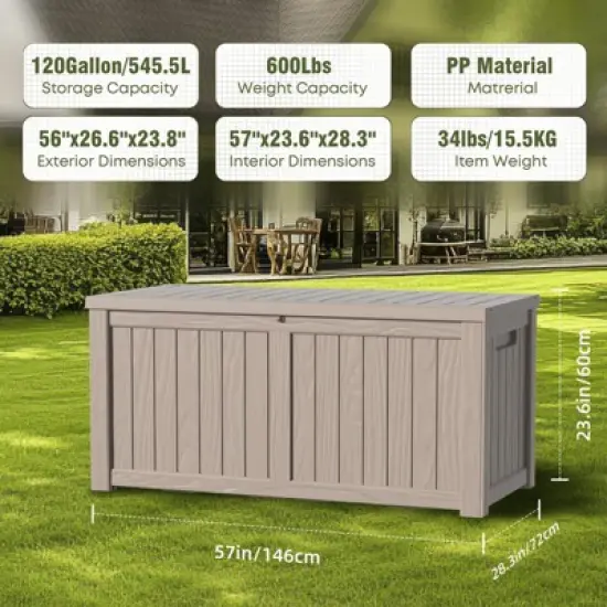 SEVOBAL Deck Boxes 120 Gal Outdoor Storage Deck Box, Small Patio Storage Bin for Garden Tools, Beige, 54.25"*26.5"*24.2" image {4}