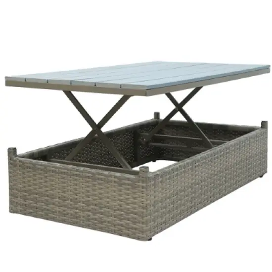 5pc Outdoor Wicker Conversations Set with Adjustable Sofa, Ottomans & Accent Table - Gray - GODEER image {10}