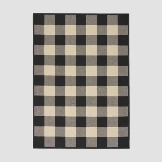 Crossroads Check Outdoor Rug Black/Ivory - Christopher Knight Home image {5}