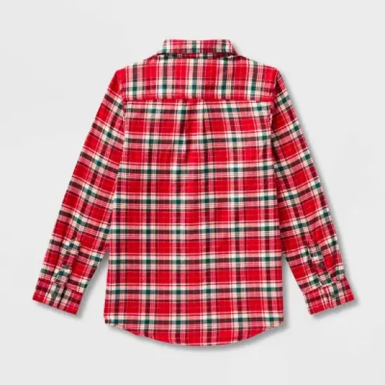 Boys' Adaptive Woven Plaid Button-Down Shirt - Cat & Jack - Red image {1}