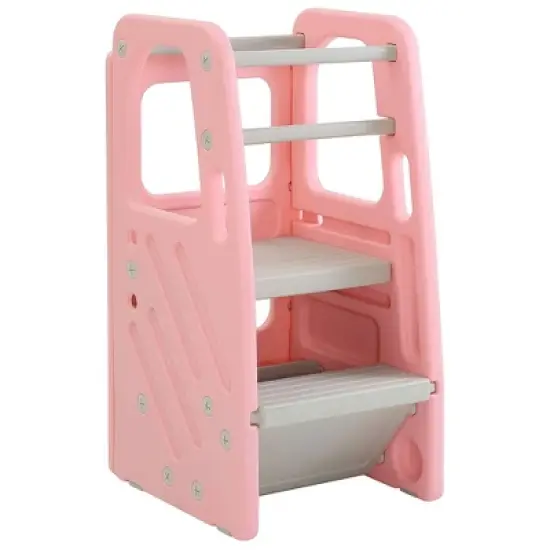 SDADI PLT01PK Children's Plastic Learning Step Stool with 3 Adjustable Heights, 150 Pound Capacity, Built-In Storage, and Non-Skid Rubber Feet image {5}