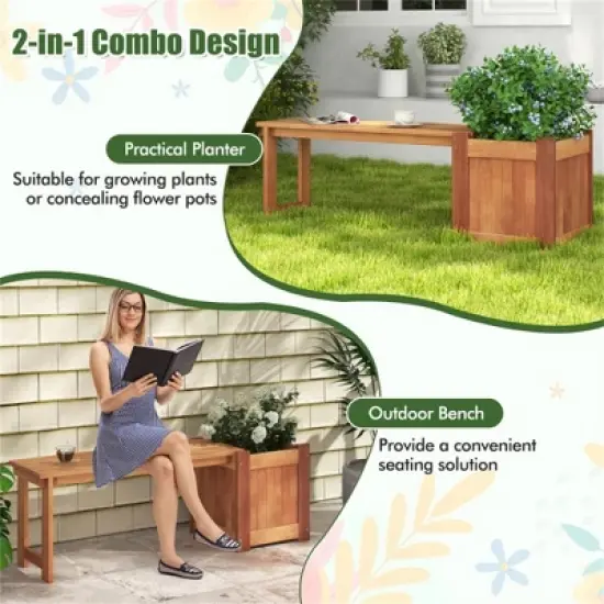 MOEPISY Garden Wood Planter Box with Bench, Teak image {10}
