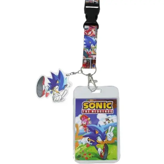 Sonic the Hedgehog Comic Strip ID Badge Holder Breakaway Lanyard w/ Rubber Charm Multicoloured image {1}