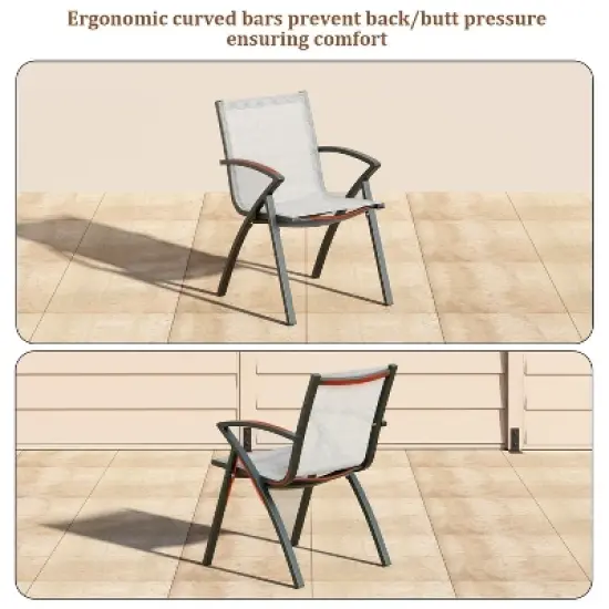 Aluminum Outdoor Dining Chairs - Quick-Dry Textilene Fabric, Ergonomic Design for Patio, Poolside, Restaurants - All-Weather Rust-Resistant Gray image {4}
