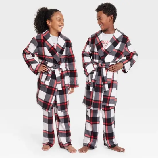 Kids' Buffalo Check Matching Family Robe - Wondershop&trade; Black image {4}