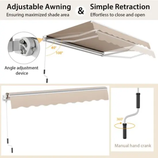 Costway Retractable Patio Awning Aluminum Deck Sunshade Shelter Outdoor Beige image {6}