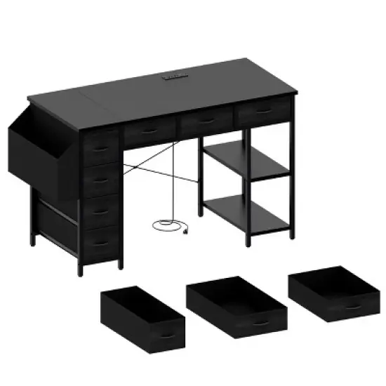 Kumasinova 47" Office Desks with Power Outlet,Computer Desk with Drawers,Gaming Desk with Large Side Pocket,Standing Desk for Gaming/Study image {1}