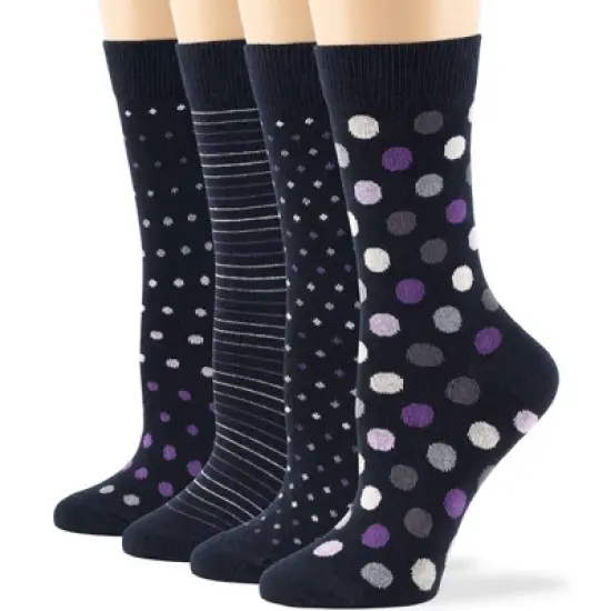 Women Cotton Calf Patterned Socks - 4 Pack - Striped, Dot, Geometric - M/L - Black, Brown, Navy | 7BIGSTARS KINGDOM image {6}