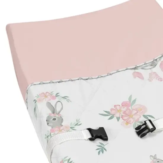 Sweet Jojo Designs Girl Changing Pad Cover Bunny Floral Pink Grey and White image {2}