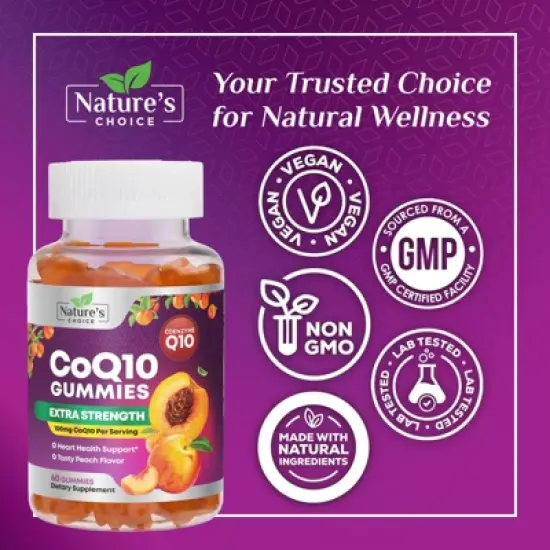 CoQ10 100mg Gummies, 3X Better Absorption, Antioxidant Heart Health Support & Energy Production, Ultra Coenzyme Q10 - 60 Gummies By Nature's Choice image {3}