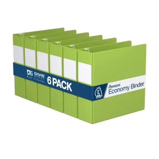 Premium Economy 3" Angle D Ring Binder 6pk Lime Green: Davis Group Jumbo Hard Cover, 625 Sheet Capacity, 2 Pockets image {8}